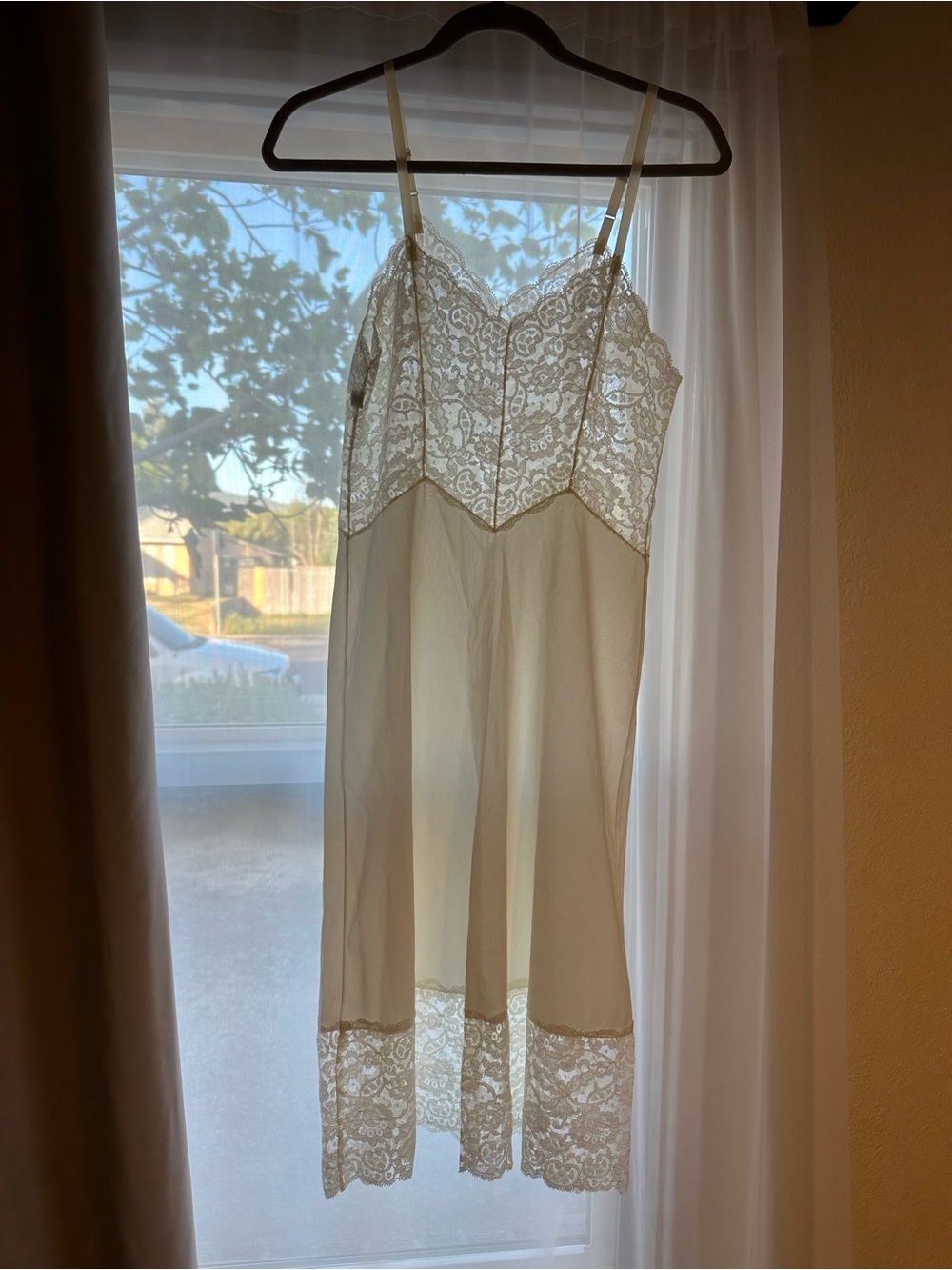 Vintage 70s Vanity Fair Ivory Lace Slip Dress